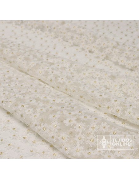 Tul Bordado Margarita Lurex Dorado - Tienda de Telas