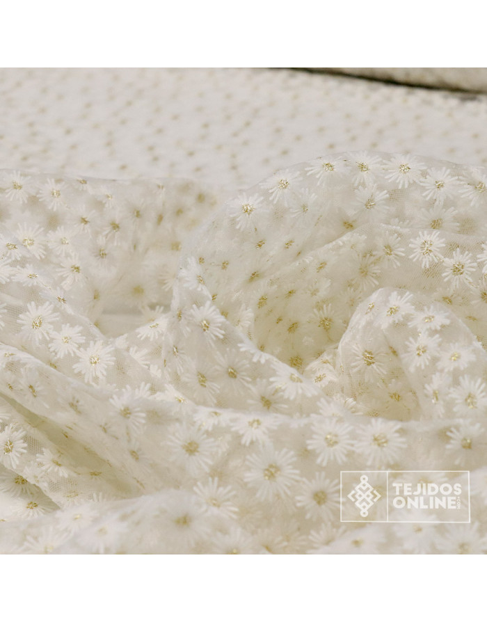 Tul Bordado Margarita Lurex Dorado - Tienda de Telas