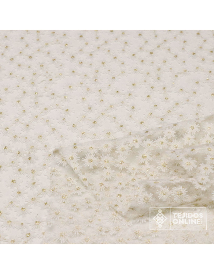 Tul Bordado Margarita Lurex Dorado - Tienda de Telas