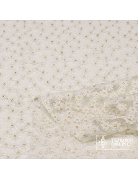 Tul Bordado Margarita Lurex Dorado - Tienda de Telas