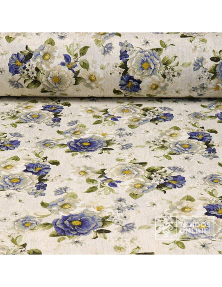 Loneta Flor Vintage Cretona - Telas Para Cortinas Vintage