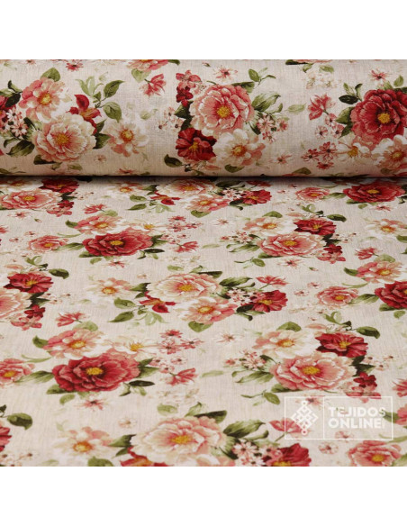 Loneta Flor Vintage Cretona - Telas Para Cortinas Vintage