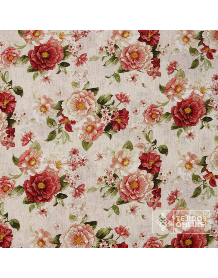 Loneta Flor Vintage Cretona - Telas Para Cortinas Vintage