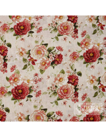 Loneta Flor Vintage Cretona - Telas Para Cortinas Vintage