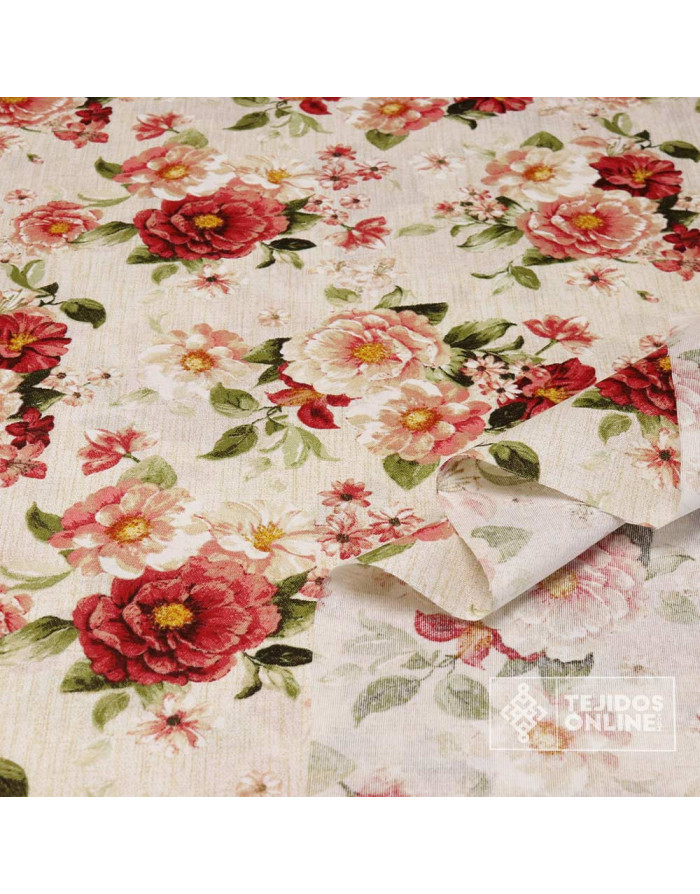 Loneta Flor Vintage Cretona - Telas Para Cortinas Vintage