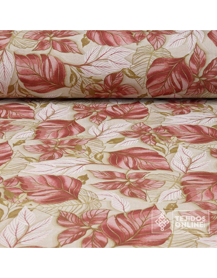 Tela de Loneta de Hojas Botánicas - Telas para Cortinas y Cojines