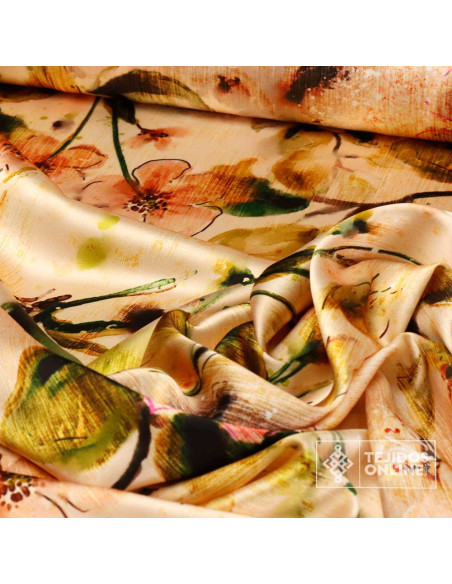 Tela Floral en Seda Raso - Tejido de Seda - Tienda Telas