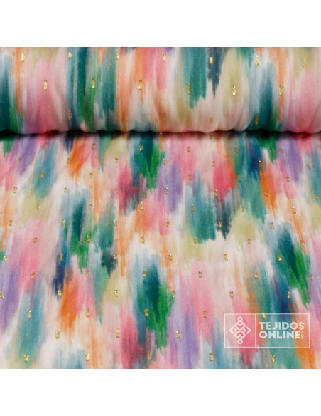 Tela Viscosa con Lurex Dorado Acuarela - Telas de Moda