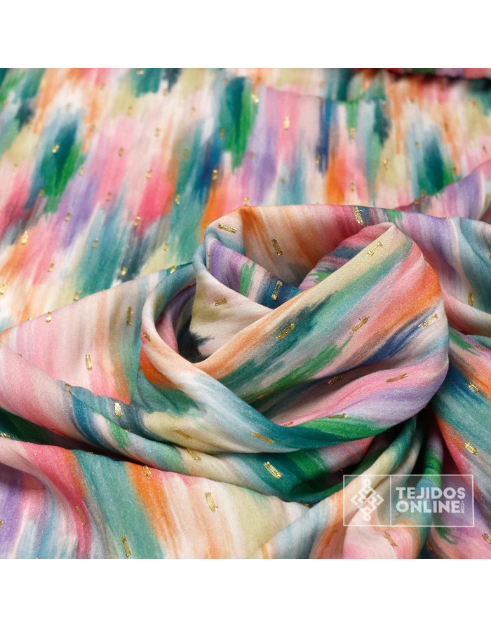 Tela Viscosa con Lurex Dorado Acuarela - Telas de Moda