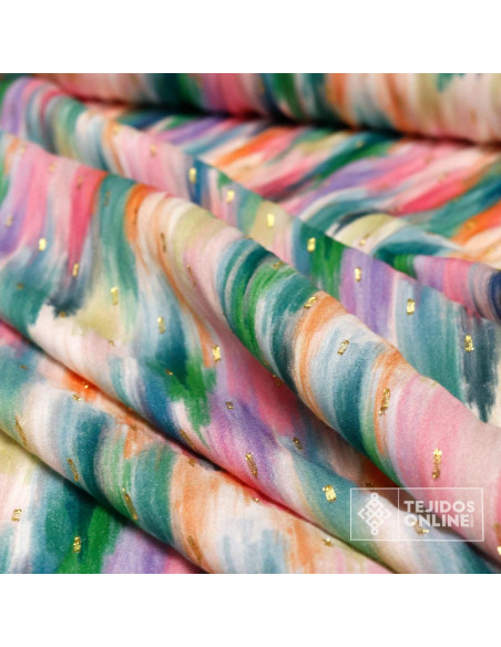 Tela Viscosa con Lurex Dorado Acuarela - Telas de Moda