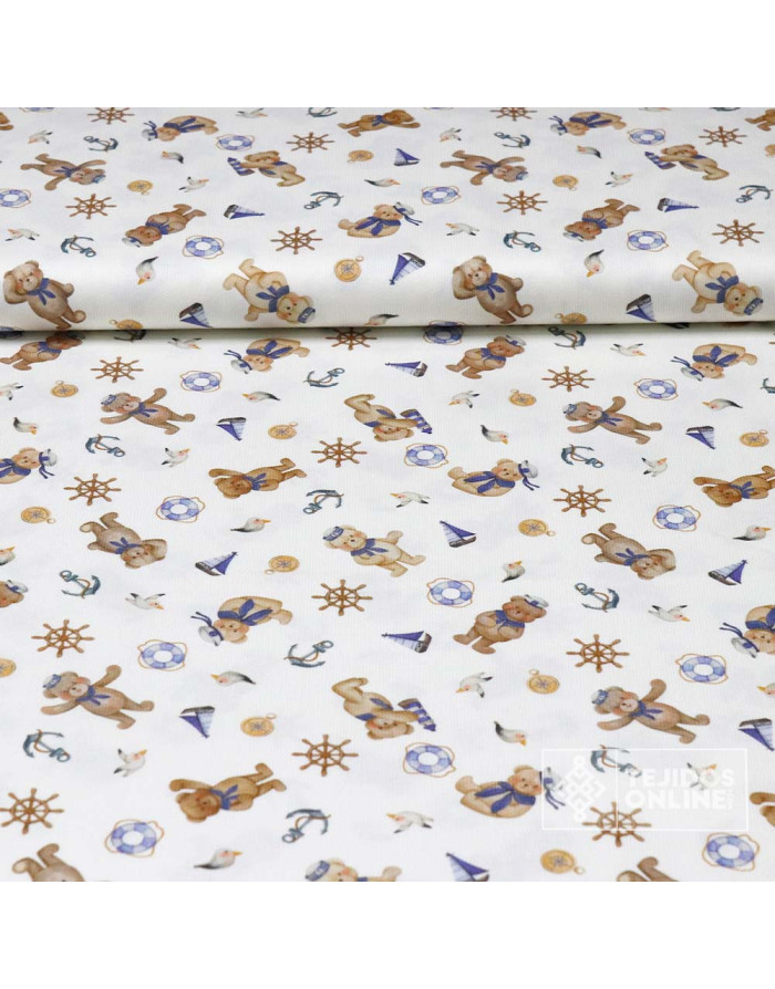 Tela Piqué Con Ositos Marineros - 100% Algodón Infantil