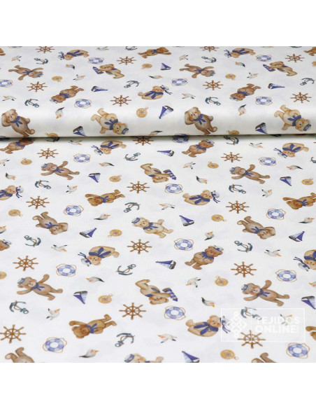 Tela Piqué Con Ositos Marineros - 100% Algodón Infantil Tela Piqué Con Ositos Marineros - 100% Algodón Infantil