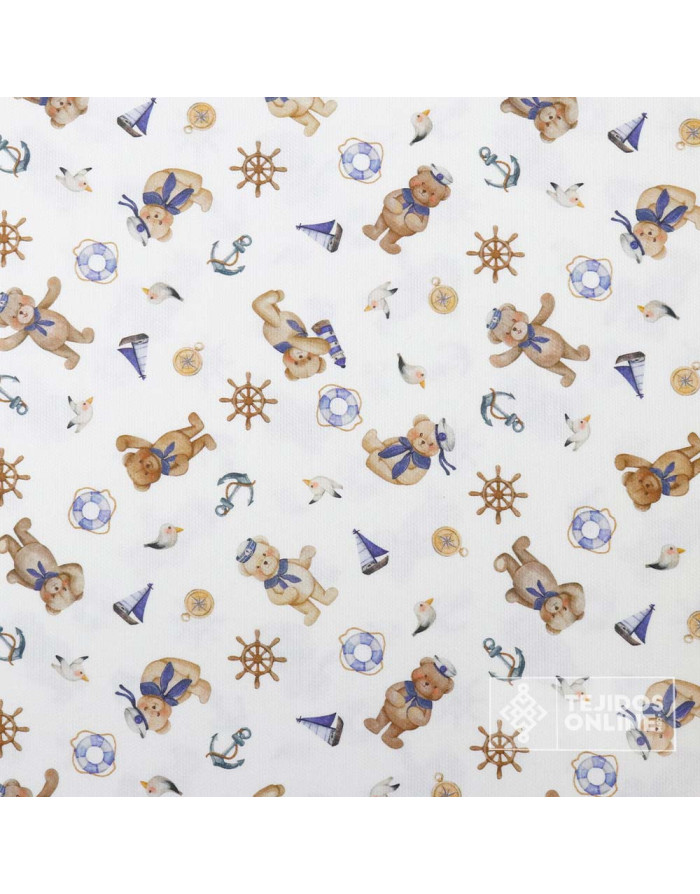 Tela Piqué Con Ositos Marineros - 100% Algodón Infantil