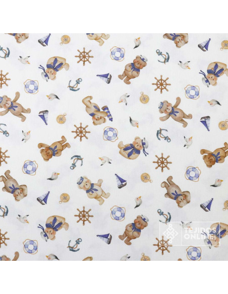 Tela Piqué Con Ositos Marineros - 100% Algodón Infantil Tela Piqué Con Ositos Marineros - 100% Algodón Infantil