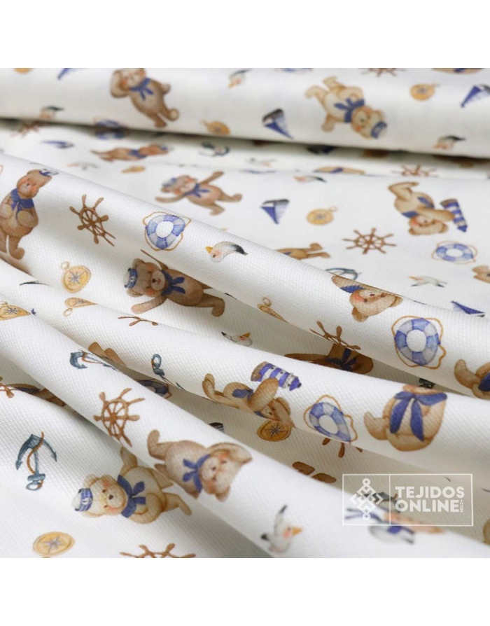 Tela Piqué Con Ositos Marineros - 100% Algodón Infantil