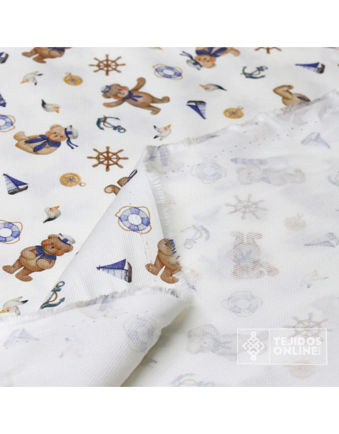 Tela Piqué Con Ositos Marineros - 100% Algodón Infantil