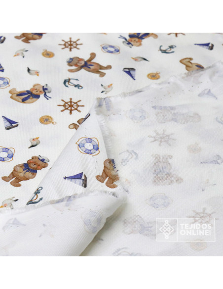 Tela Piqué Con Ositos Marineros - 100% Algodón Infantil Tela Piqué Con Ositos Marineros - 100% Algodón Infantil