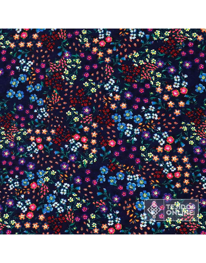 Tela de Viscosa Azul Marino con Estampado Floral