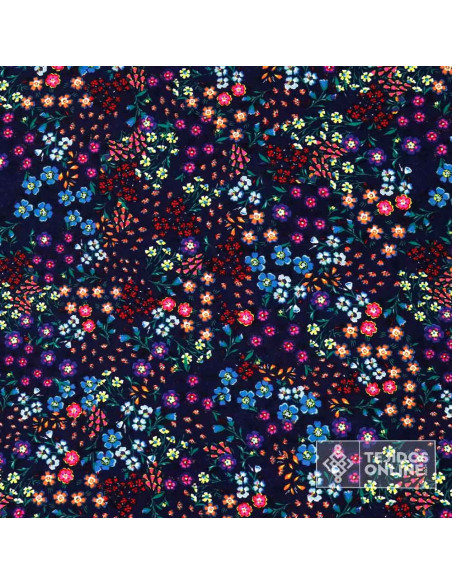 Tela de Viscosa Azul Marino con Estampado Floral