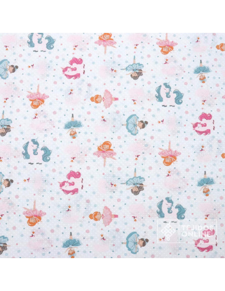 Tela Loneta Infantil Bailarinas y Unicornios | Telas Infantiles