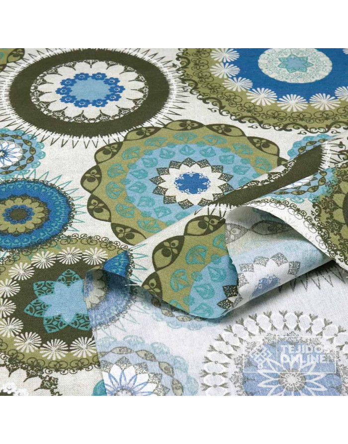 Tela Loneta Mandalas Verdes y Azules | Estilo Boho Moderno - Imagen 3