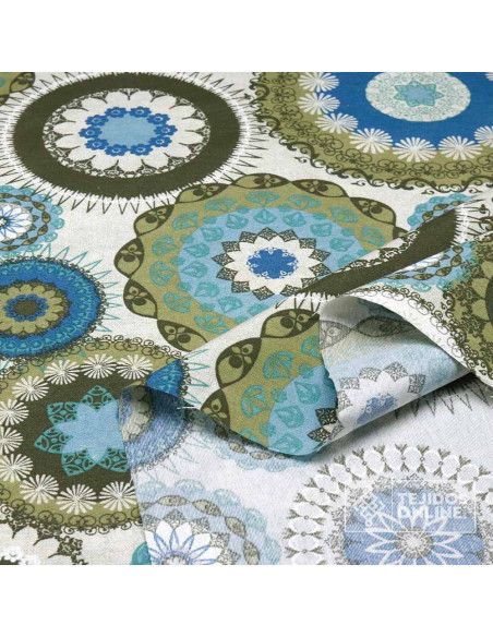 Tela Loneta Mandalas Verdes y Azules | Estilo Boho Moderno - Imagen 3