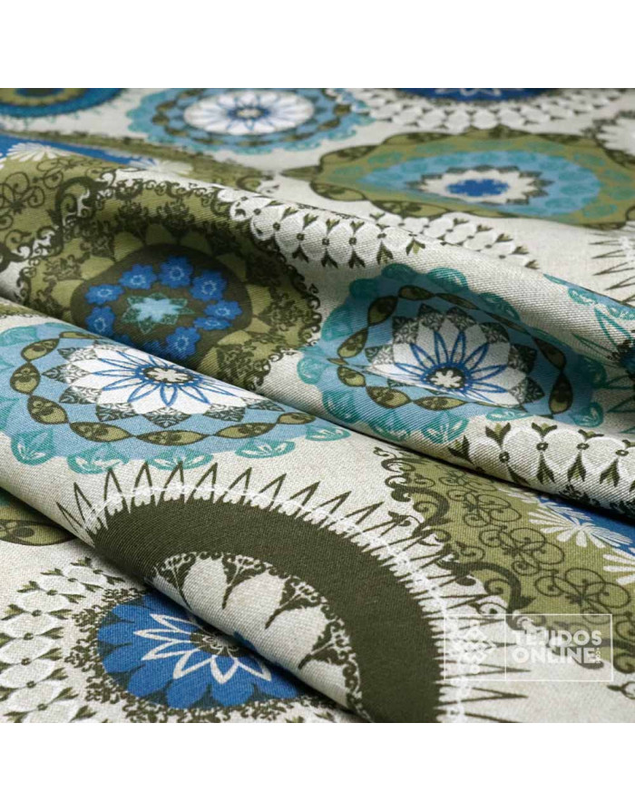 Tela Loneta Mandalas Verdes y Azules | Estilo Boho Moderno - Imagen 2