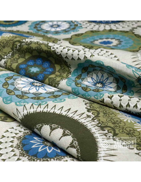Tela Loneta Mandalas Verdes y Azules | Estilo Boho Moderno - Imagen 2