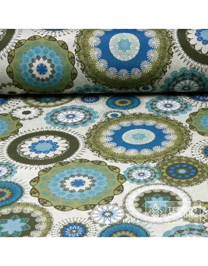 Tela Loneta Mandalas Verdes y Azules | Estilo Boho Moderno - Imagen 1