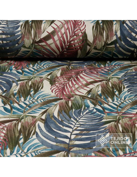 Tela Panamá Estampado Tropical Aguamarina - Ancho 2.80m