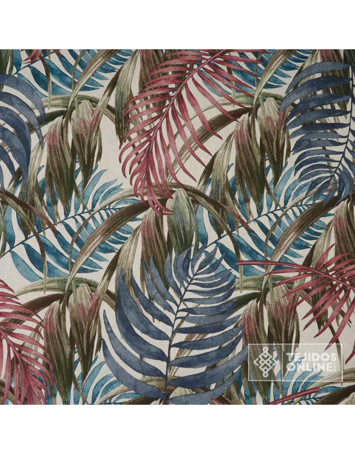 Tela Panamá Estampado Tropical Aguamarina - Ancho 2.80m