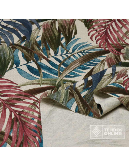 Tela Panamá Estampado Tropical Aguamarina - Ancho 2.80m