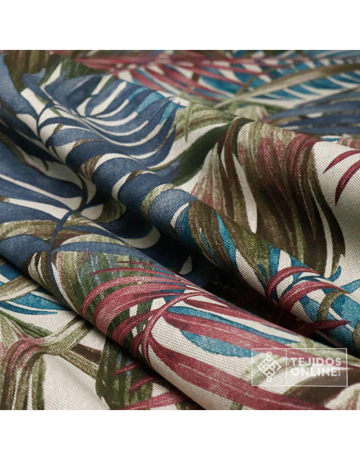 Tela Panamá Estampado Tropical Aguamarina - Ancho 2.80m