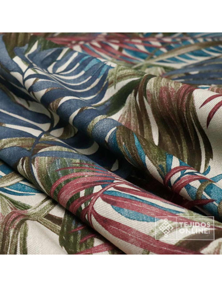 Tela Panamá Estampado Tropical Aguamarina - Ancho 2.80m