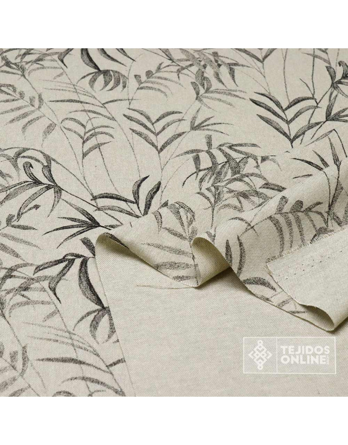 Tela Panamá Hojas Negras en Fondo Natural – Ancho 2,80 metros - Imagen 2