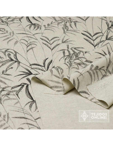 Tela Panamá Hojas Negras en Fondo Natural – Ancho 2,80 metros - Imagen 2