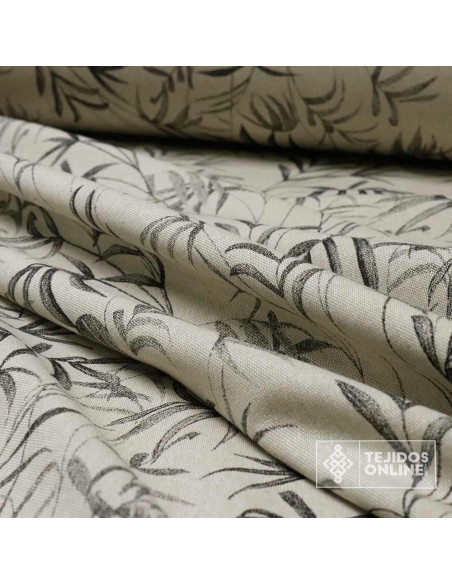 Tela Panamá Hojas Negras en Fondo Natural – Ancho 2,80 metros - Imagen 4