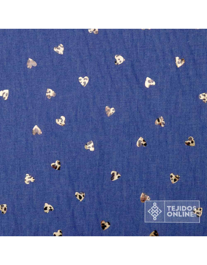 Tela Vaquera Azul con Corazones Animal Print - 100% Algodón - Imagen 3