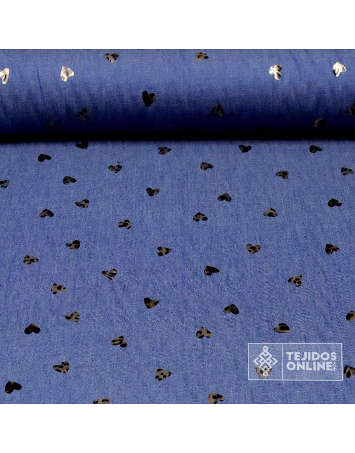 Tela Vaquera Azul con Corazones Animal Print - 100% Algodón - Imagen 1