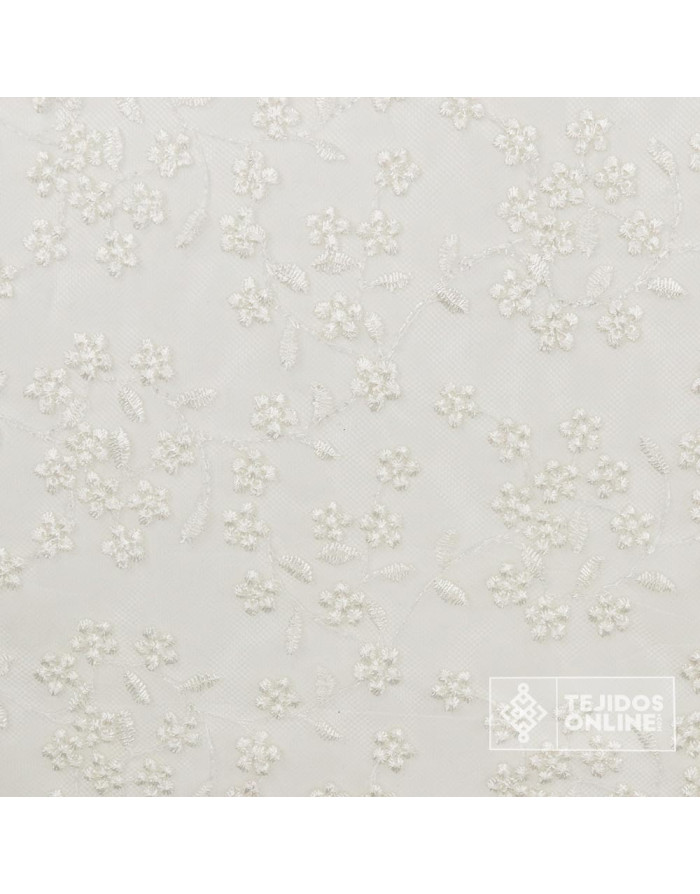 Tul Bordado Blanco Roto Con Flores – Tela con Acabado en Punta