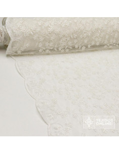 Tul Bordado Blanco Roto Con Flores – Tela con Acabado en Punta 2