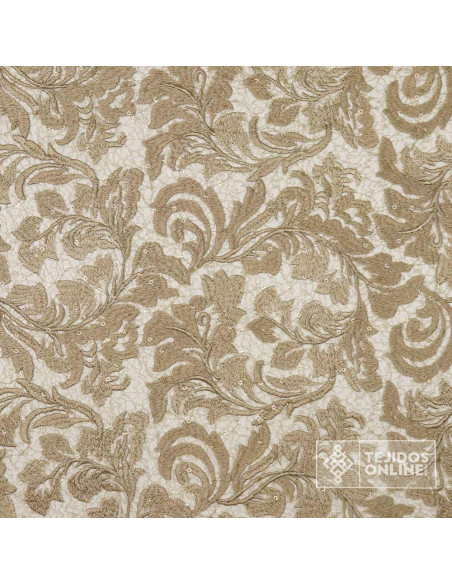 Encaje Topo con Lentejuelas y Base Craquelada - Telas de Boda