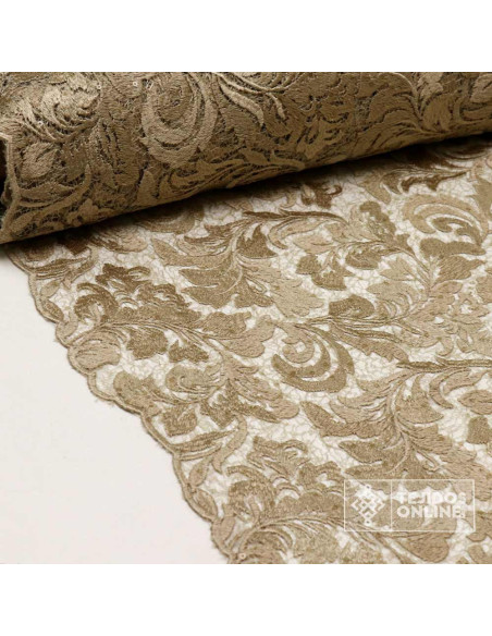 Encaje Topo con Lentejuelas y Base Craquelada - Telas de Boda