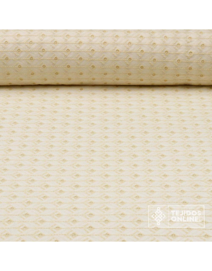 Batista Perforada Blanca con Hilatura Camel - Tela 100% Algodón - Imagen 1