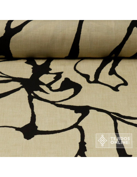 Tela de Lino Estampado con Trazos Burdeos y Negro Tela de Lino Estampado con Trazos Burdeos y Negro