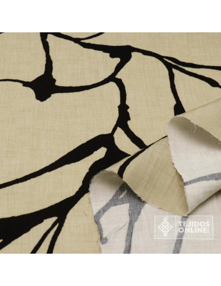 Tela de Lino Estampado con Trazos Burdeos y Negro Tela de Lino Estampado con Trazos Burdeos y Negro