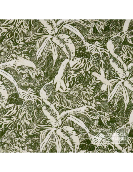 ela de Lino Estampado Hojas y Cebras Verde Caqui | Tejidosonline ela de Lino Estampado Hojas y Cebras Verde Caqui | Tejidosonline