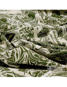 ela de Lino Estampado Hojas y Cebras Verde Caqui | Tejidosonline 2