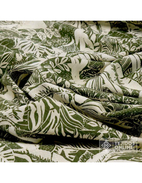 ela de Lino Estampado Hojas y Cebras Verde Caqui | Tejidosonline ela de Lino Estampado Hojas y Cebras Verde Caqui | Tejidosonline