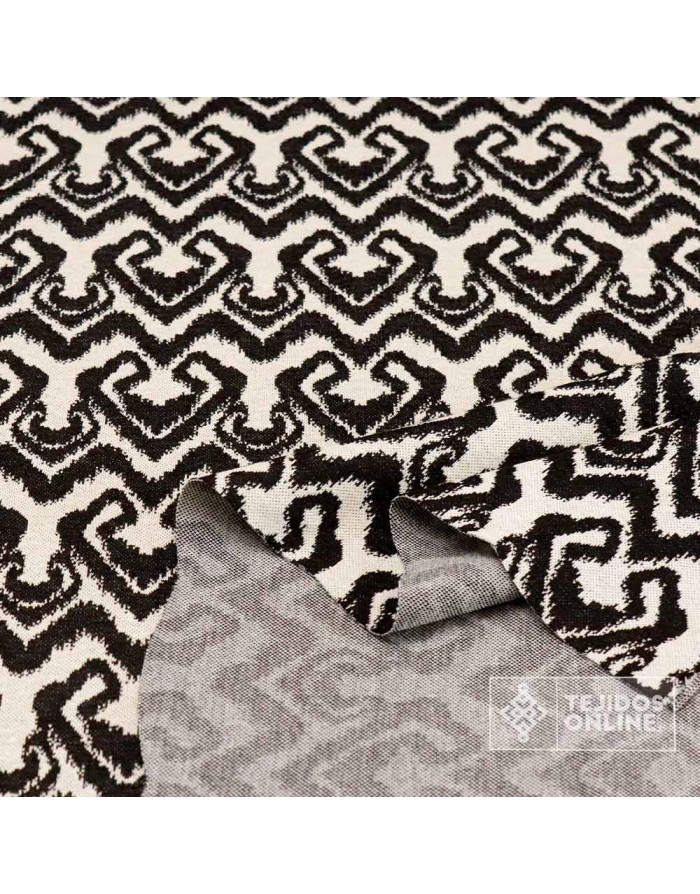 Tela Punto de Lana Étnica Negra y Beige | Tejidos Online